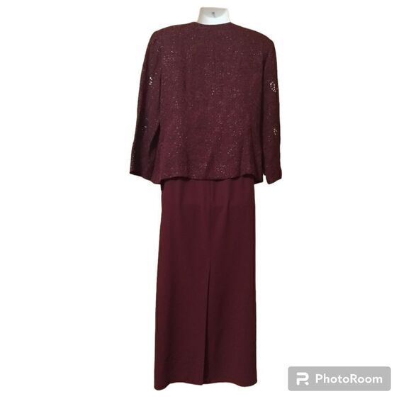 R&M Richards 2pc Beaded Wine Jacket Dress Formal Sz 10 - Picture 5 of 16